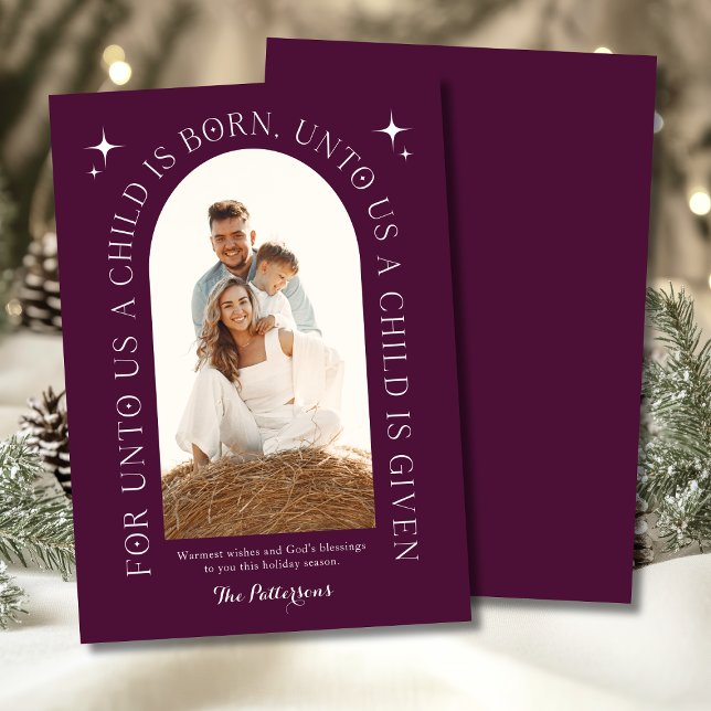 Religiösa Julfamilj Fotominimalistisk Lila Julkort (Skapare uppladdad)