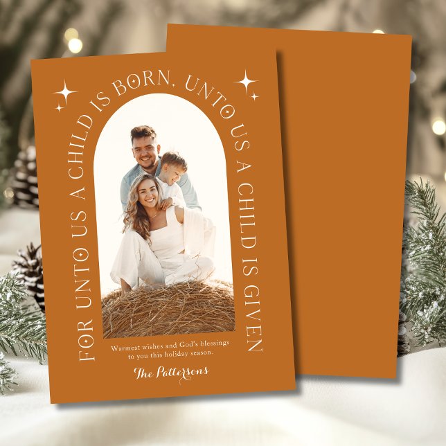 Religiösa Julfamilj - Fotomistlig Orange Julkort (Skapare uppladdad)