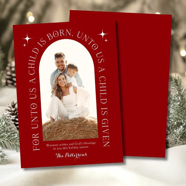 Religiösa Julfamilj - Fotomistligt rött Julkort (Skapare uppladdad)