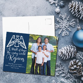 Religiösa Julfamilj Photo Rejoice Navy Blue Vykort