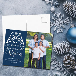 Religiösa Julfamilj Photo Rejoice Navy Blue Vykort