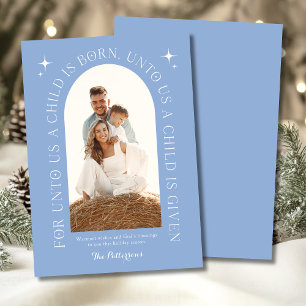 Religiösa Julfamiljen - Fotomistligt blått Julkort