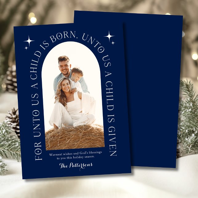 Religiösa Julfamiljen - Fotomistligt blått Julkort (Skapare uppladdad)