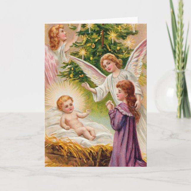 religiösa julkort | Baby Jesus & Änglar Helgkort (Framsida)