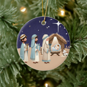 Religiösa - jultomatiktscen och skript julgransprydnad keramik