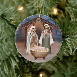 Religiösa - jultomatiktscen och skript julgransprydnad keramik