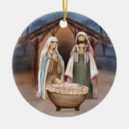 Religiösa - jultomatiktscen och skript julgransprydnad keramik