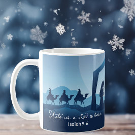 Religiösa jultomhet Scene Blue Christian Kaffemugg