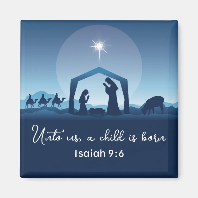Religiösa jultomhet Scene Blue Christian Magnet (Framsidan)