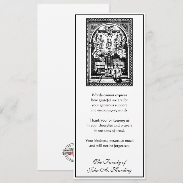 Religiösa katolsk begravningssympati Tack Kort (Fram/baksida)
