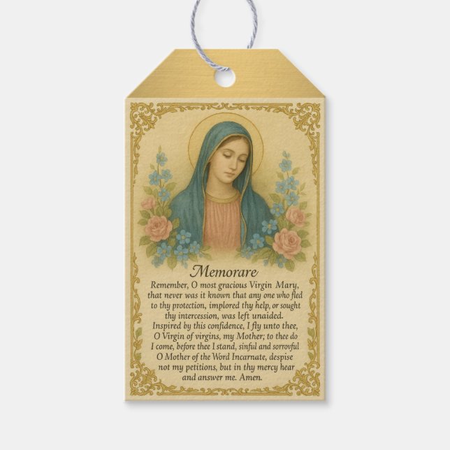 Religiösa Katolsk Memorare Prayer-Blommigt Presentetikett (Framsidan)
