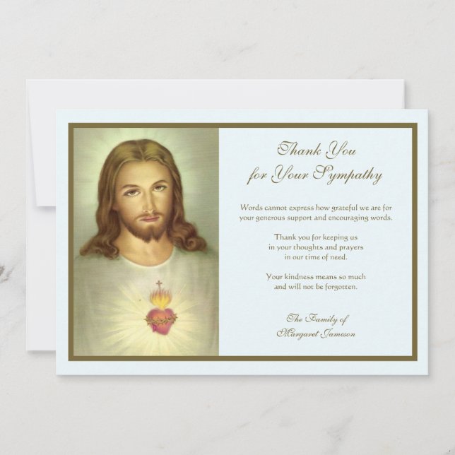Religiösa katolska Helig Heart Jesus kondoleans  Tack Kort (Framsida)