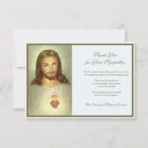 Religiösa Katolska Helig Heart Jesus kondoleans Tack Kort