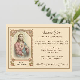 Religiösa katolska Helig Heart Jesus kondoleans Tack Kort