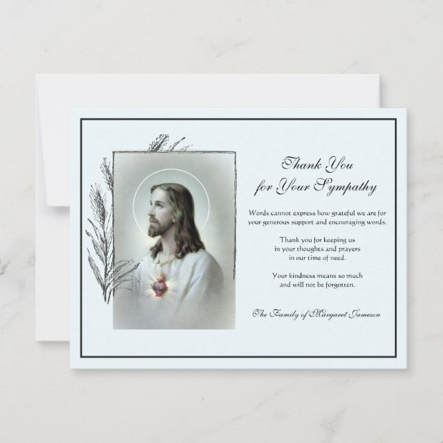 Religiösa katolska Helig Heart Jesus kondoleans Tack Kort (Framsida)