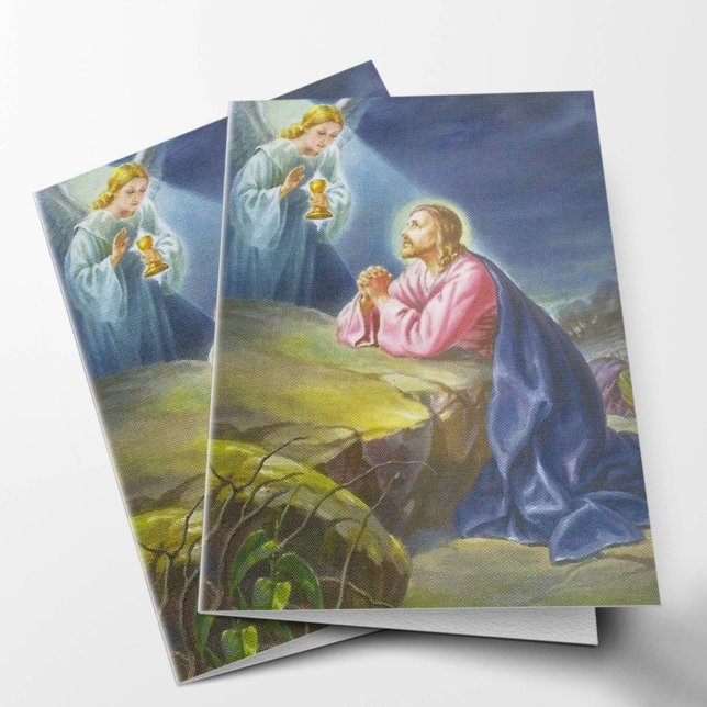 Religiösa katolska Jesus begraver tackkort OBS Kort (Jesus Christ Praying Religious Catholic Sympathy Funeral Thank You Card)