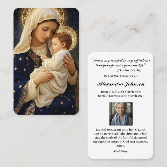 Religiösa katolska Prayer Virgin MaryBusiness Card Visitkort (Fram/baksida)