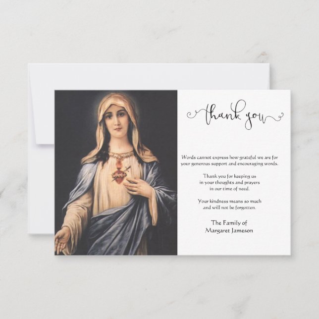Religiösa katolskt jungfru Mary Condolence Tack Kort (Framsida)