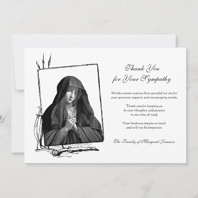 Religiösa Katolskt välsignat virus Mary Condolence Tack Kort (Framsida)