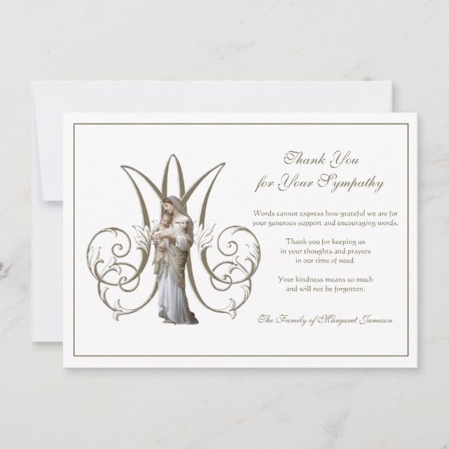 Religiösa Katolskt välsignat virus Mary Condolence Tack Kort (Framsida)