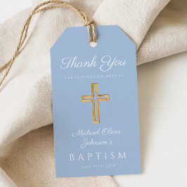 Religiösa Kor Baby blue Boy Baptism Presentetikett