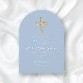 Religiösa Kor Baby blue Script Boy Baptism Arch Inbjudningar