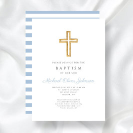 Religiösa Kor Baby blue Script Boy Baptism Inbjudningar