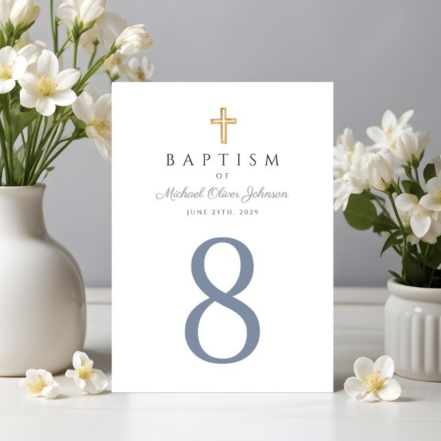 Religiösa Kor Blue Boy Baptism Bordsnummer (Religious Cross Blue Boy Baptism Table Number)