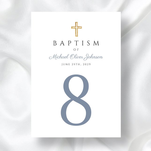 Religiösa Kor Blue Boy Baptism Bordsnummer (Religious Cross Blue Boy Baptism Table Number)