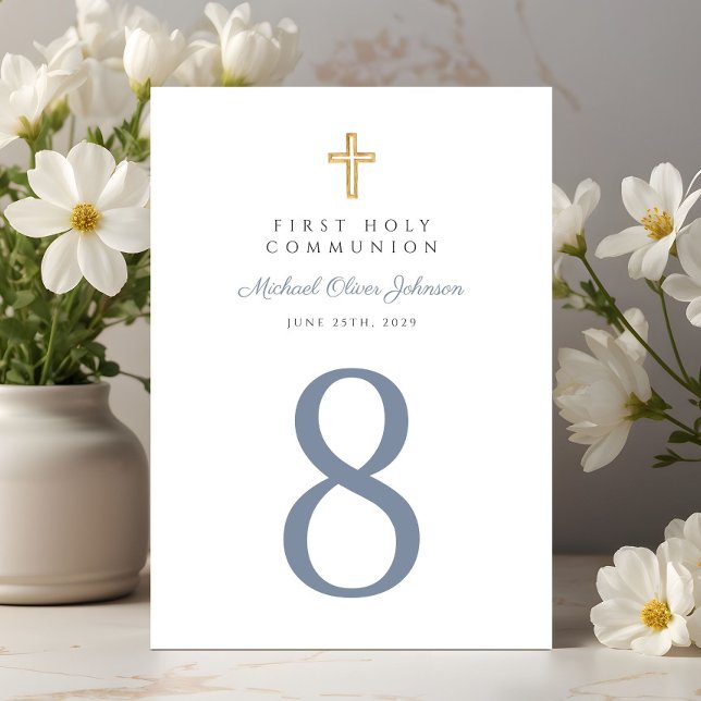 Religiösa Kor Blue Boy First Communion Bordsnummer (Religious Cross Blue Boy First Communion Table Number)