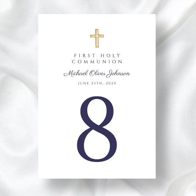 Religiösa Kor, Blue Boy First Communion Bordsnummer (Religious Cross Navy Blue Boy First Communion Table Number)