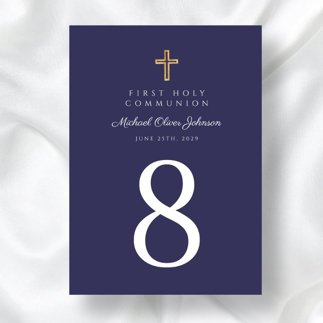 Religiösa Kor, Blue Boy First Communion Bordsnummer (Religious Cross Navy Blue Boy First Communion Table Number)