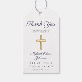 Religiösa Kor Blue Rand Boy First Communion Presentetikett