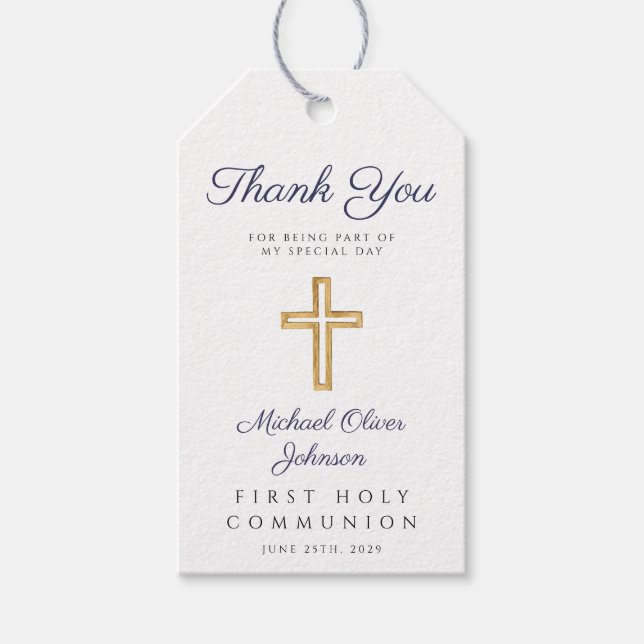 Religiösa Kor Blue Rand Boy First Communion Presentetikett (Framsidan)