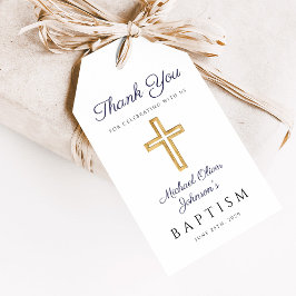 Religiösa Kor Boy Baptism i marinblått skript Presentetikett