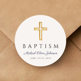 Religiösa Kor Boy Baptism i marinblått skript Runt Klistermärke