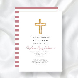 Religiösa Kor Dusty Rosa Rand Girl Baptism Inbjudningar