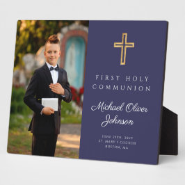 Religiösa Kor First Communion Boy Photo Blue