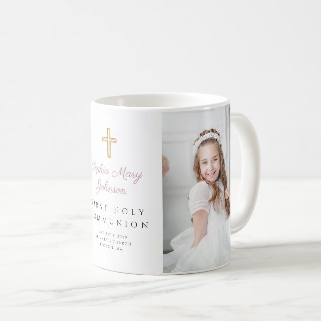 Religiösa Kor Girl First Communion Photo Kaffemugg (Framsida höger)