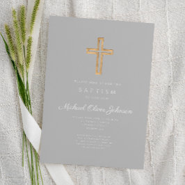Religiösa Kor Grått-skript Boy Baptism Inbjudningar