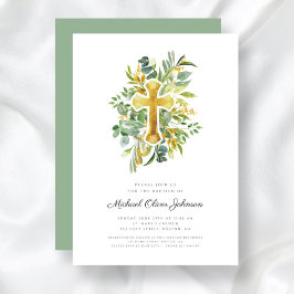 Religiösa Kor Greenery Botanical Baptism Inbjudningar