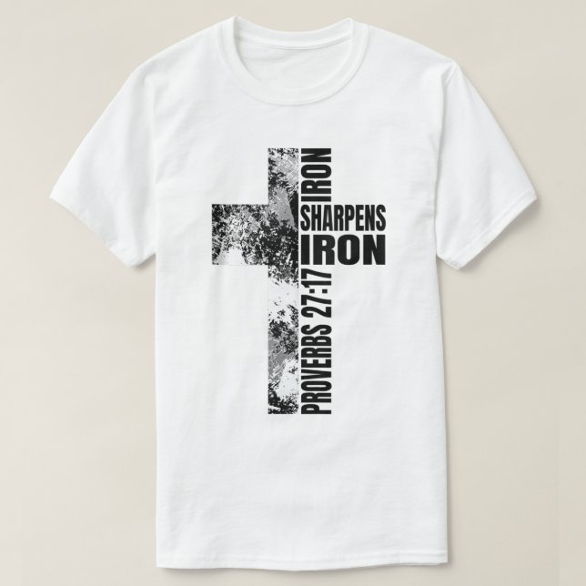Religiösa Kor Järn Sharpens Järn Verse Christian T Shirt (Design framsida)