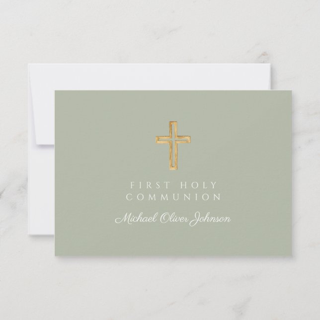 Religiösa Kor Sage Grönt First Communion OSA Kort (Baksida)
