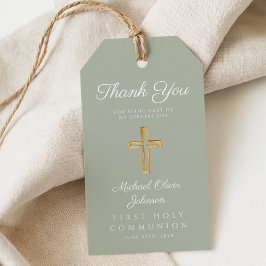Religiösa Kor Sage Grönt First Communion Presentetikett