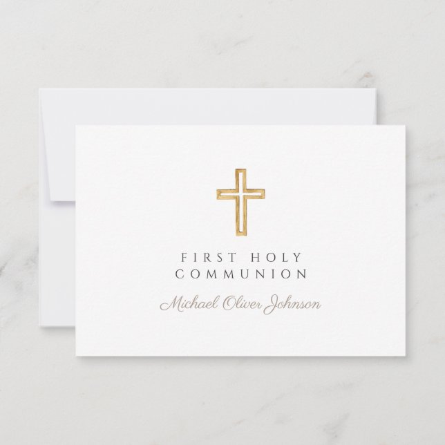 Religiösa Kor Taupe Boy First Communion OSA Kort (Baksida)