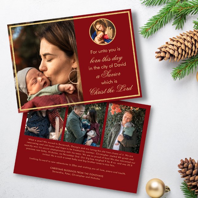 Religiösa Madonna & Child Photo Catholique Jul Julkort (Red and gold religious Christmas cards for Catholics and Christians with Madonna & Child)