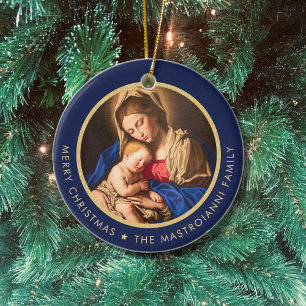 Religiösa Madonna och barnkatolsk julklapp Julgransprydnad Keramik