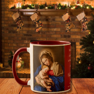 Religiösa Madonna och Priest-julklapp för barn Mugg