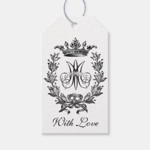 Religiösa Marian Monogram "M" Black & White Gift Presentetikett
