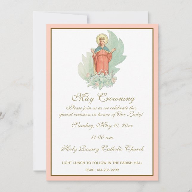 Religiösa May Crowning Mary Mors dag Blommigt Inbjudningar (Framsida)